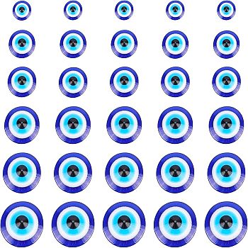 Resin Evil Eye Cabochons, Half Round/Dome, Blue, 8~18x3.5~5.5mm, 300pcs/box