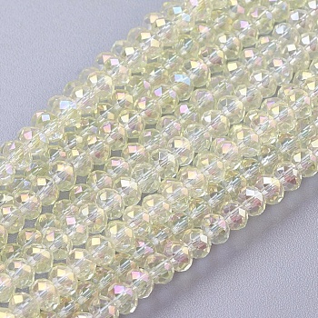 Electroplate Glass Beads Strands, AB Color Plated, Faceted, Rondelle, Beige, 3x2mm, Hole: 1mm, about 165~169pcs/strand, 15~16 inch(38~40cm)