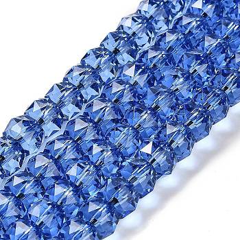 Transparent Glass Beads Strands, Faceted, Barrel, Royal Blue, 8x6mm, Hole: 1.2mm, about 64pcs/strand, 14.96''(38cm)