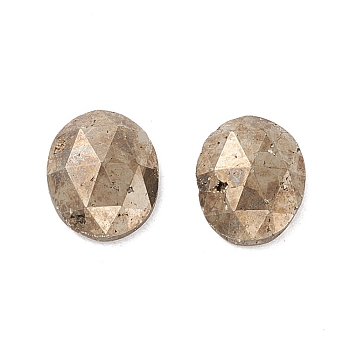 Natural Pyrite Cabochons, Faceted, Oval, 12x10x4mm