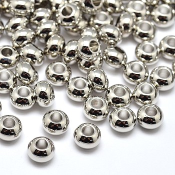 Brass Flat Round Spacer Beads, Platinum, 6x4mm, Hole: 2mm