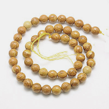 Natural Petrified Wood Beads Strands, Dyed, Faceted, Round, 8mm, Hole: 1mm, about 46pcs/strand, 15.75 inch