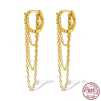 925 Sterling Silver Hoop Earrings, Chains Tassel Earrings, Real 18K Gold Plated, 36mm