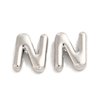 Alloy Beads, Long-Lasting Plated, Cadmium Free & Lead Free, Letter, Letter.N, 14x12x4.5mm, Hole: 2mm