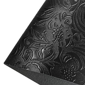 Embossed Flower Pattern Imitation Leather Fabric, for DIY Leather Crafts, Bags Making Accessories, Black, 30x135cm