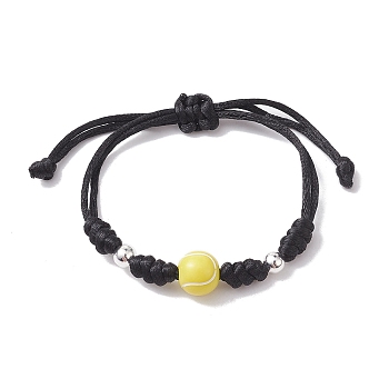 Adjustable Nylon Thread Braided Bead Bracelets, with Acrylic & Alloy Beads, Tennis, Inner Diameter: 3-5/8 inch(9.3cm)