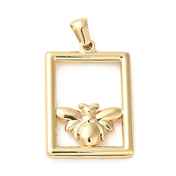 Golden Plated 304 Stainless Steel Pendants, Insect Theme Charms, Rectangle, 29.5x20x3mm, Hole: 5x3mm