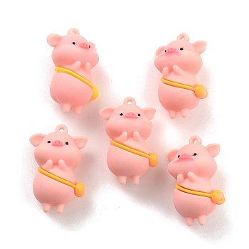PVC Pendants, for DIY Keychain Making, Pig with Bag, Pink, 44x28x21mm, Hole: 2.5mm