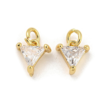 Brass Cubic Zirconia Pendant, Triangle, Real 18K Gold Plated, 8x7.5x3.5mm, Hole: 3mm
