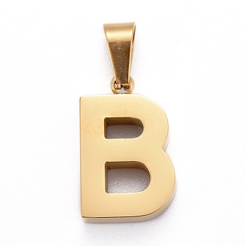 Ion Plating(IP) 304 Stainless Steel Letter Pendants, Manual Polishing, Alphabet, Golden, Letter.B, 18.5x11.5x3.5mm, Hole: 7x3.5mm