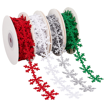 Elite 4 Rolls 4 Colors Non-woven Fabrics Cloth Ribbons, Christmas Snowflake Ribbon, for Christmas Party Decoration, Mixed Color, 1 inch(26mm), about 5.47 Yards(5m)/Roll, 1 roll/color