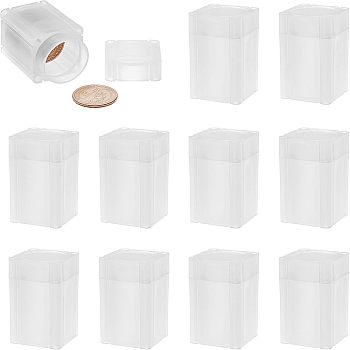 PP Plastic Coins Storage Box, Cuboid, White, 33.5x33.5x55.5mm, Inner Diameter: 28mm