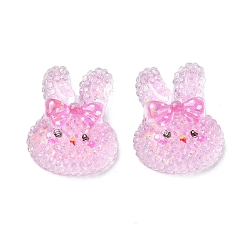 Transparent Epoxy Resin Decoden Cabochons, with Paillettes, Rabbit, Hot Pink, 21.5x17x6mm