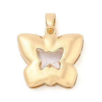 Rack Plating Brass Pendants, Butterfly Shaped Glass Charms, Long-Lasting Plated, Cadmium Free & Lead Free, Real 18K Gold Plated, Clear, 21x21.5x6mm, Hole: 3x5.5mm