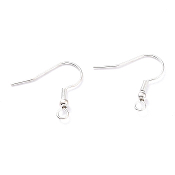 304 Stainless Steel Earring Hooks, Ear Wire, with Horizontal Loop, 925 Sterling Silver Plated, 20x20x3mm, Hole: 2mm, 21 Gauge, Pin: 0.7mm