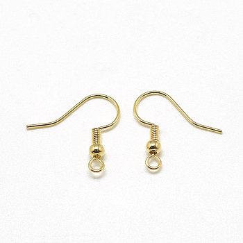 Brass Earring Hooks, Ear Wire, with Horizontal Loop, Real 18K Gold Plated, 18x18x3mm, Hole: 1.5mm, 20 Gauge, Pin: 0.8mm