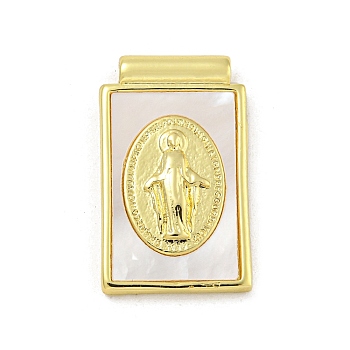 Rack Plating Brass Pave Natural Shell Pendants, Religion Rectangle Charms, Real 18K Gold Plated, Cadmium Free & Lead Free, Long-Lasting Plated, Virgin, 22.5x13.5x3mm, Hole: 1.6mm