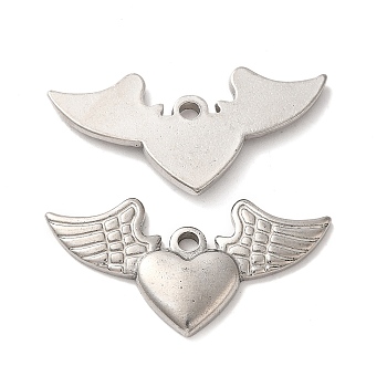 Non-Tarnish Valentine's Day 304 Stainless Steel Pendants, Heart with Wing Charm, Stainless Steel Color, 20x39.5x3.5mm, Hole: 2.5mm