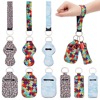 3 Sets 3 Style Neoprene Keychain Holder, with Iron Key Rings, for Shampoo Lotion Soap Perfume and Liquids Travel Containers, Mixed Color, 12.5~16cm, 4pcs/set, 1 set/style