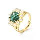 Ion Plating(IP) Natural Mixed Gemstone Hexagon Adjustable Ring with Plastic Pearl Beaded(RJEW-E075-03G)-5