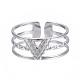 304 Stainless Steel Initial Letter V Open Cuff Ring(RJEW-T023-42P)-1