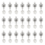 32Pcs Acrylic Imitated Pearl Pendants, with Tibetan Style Alloy Finding, Flower, Antique Silver, 27mm, Hole: 1.8mm(FIND-AR0003-35)