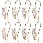 20Pcs Brass Earring Hooks, Ear Wire, with Cubic Zirconia and Horizontal Loop, Horse Eye, Nickel Free, Real 18K Gold Plated, 21~23x14~17x5mm, Hole: 1.5mm(KK-BBC0010-88)