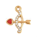 304 Stainless Steel Pendants, Bow and Arrow Charms, with Enamel and Rhinestone, Golden, 18x15.5x2.5mm, Hole: 1.8mm(STAS-D264-02G)