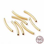 925 Sterling Silver Tube Beads, Curved Tube, Real 18K Gold Plated, 20x2mm, Hole: 1.4mm, about 41pcs/10g(STER-D035-12G-10)