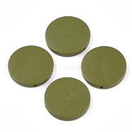 Painted Natural Wood Beads, Flat Round, Olive, 30x5~5.5mm, Hole: 2mm(WOOD-S049-02A-05)