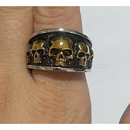 Titanium Steel Finger Rings, Skull, Antique Golden, US Size 10(19.8mm)(PW-WG28062-07)