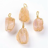 Natural Citrine Big Pendants, with Golden Plated Brass Wire, Nuggets, 40~58x19~30mm, Hole: 7x9mm(G-A172-15C)