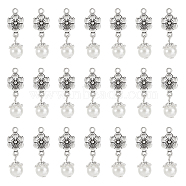 32Pcs Acrylic Imitated Pearl Pendants, with Tibetan Style Alloy Finding, Flower, Antique Silver, 27mm, Hole: 1.8mm(FIND-AR0003-35)