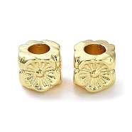 Rack Plating Alloy Beads, Long-Lasting Plated, Lead Free & Cadmium Free, Cube with Flower, Real 18K Gold Plated, 5x5x5mm, Hole: 2.4mm(PALLOY-D024-07B-G)