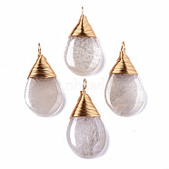 Natural Crackle Agate Pendants, Copper Wire Wrapped Pendants, Teardrop, 37~40x19~21x9~10mm, Hole: 3~4mm(G-S359-201B)