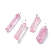 Electroplated Natural Quartz Pendants, with Silver Tone Copper Wire Wrapped, Chip, Pink, 18~31x4~7x3.5~6mm, Hole: 3~3.9mm(PALLOY-JF01255-01)