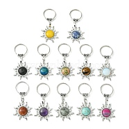 Gemstone & Brass Sun Pendant Keychain, with Platinum Tone Brass Findings, for Bag Jewelry Gift Decoration, 7.5cm(G-Z033-03P)