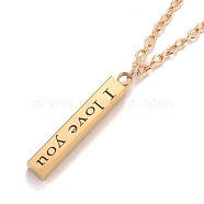 Rectangle with Word I Love You 304 Stainless Steel Pendant Necklace with Alloy Cable Chain for Women, Golden, 19.69 inch(50cm)(NJEW-M192-01G)