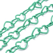 Spray Painted Brass Heart Link Chains, with Spool, Unwelded, Medium Sea Green, 15.5x19x2mm, 32.8 Feet(10m)/roll(CHC-I038-25H)