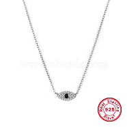 Cubic Zirconia Horse Eye Pendant Necklace, with Rhodium Plated 925 Sterling Silver Chains, with S925 Stamp, Platinum, 16.54 inch(42cm)(IU4948-2)