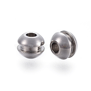 201 Stainless Steel Beads, Grooved Beads, Stainless Steel Color, 8x7mm, Hole: 3mm(STAS-I117-17P)