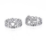 304 Stainless Steel Heart Crown Open Cuff Ring for Women, Stainless Steel Color, US Size 6 3/4(17.1mm)(RJEW-S405-259P)