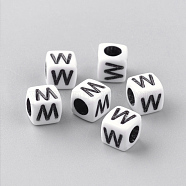 Opaque Acrylic Beads, Horizontal Hole, Letter Style, Cube, Letter.W, 6x6x6mm, Hole: 3mm, about 300pcs/50g(X-SACR-Q188-02W)