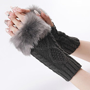 Polyacrylonitrile Fiber Yarn Knitting Fingerless Gloves, Fluffy Winter Warm Gloves with Thumb Hole, Gray, 200~260x125mm(COHT-PW0001-15I)