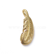 Brass Pendants, Long-Lasting Plated, Feather, Real 18K Gold Plated, 19x7x2mm, Hole: 2x4mm(ZIRC-G160-35G)