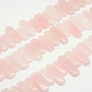 Rectangle Natural Rose Quartz Beads Strands, Top Drilled Beads, 25~40x8~12x6~8mm, Hole: 1mm, about 35pcs/strand, 15.74 inch(G-L419-28)