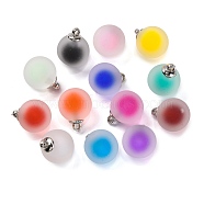 Frosted Resin Round Pendants, Ball inner Charms with Platinum Plated Alloy Loops, Mixed Color, 20x15mm, Hole: 2mm(RESI-U002-09)