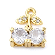 Brass Micro Pave Cubic Zirconia Charms, Cherry, Real 18K Gold Plated, 13x11x3.5mm, Hole: 1.2mm(KK-A240-20G)