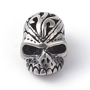 316 Surgical Stainless Steel Beads, Skull Head, Antique Silver, 7x7x10mm, Hole: 1mm(STAS-F190-11AS)