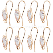 20Pcs Brass Earring Hooks, Ear Wire, with Cubic Zirconia and Horizontal Loop, Horse Eye, Nickel Free, Real 18K Gold Plated, 21~23x14~17x5mm, Hole: 1.5mm(KK-BBC0010-88)